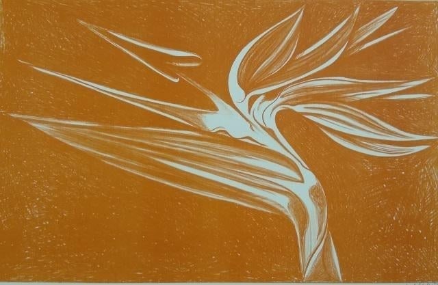 Lowell Nesbitt: Bird of Paradise (Orange): Title: Lowell Nesbitt: Bird of Paradise (Orange) Description: Artist: Lowell Nesbitt Title: Bird of Paradise (Orange) Type: Work on paper Date: 1980 Medium: Serigraph Dimensions: 21 x 33 inches Signed
