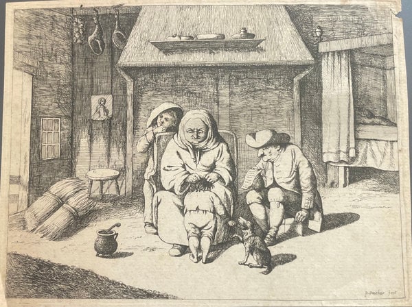 David Deuchar: 17th century peasant family in a rustic interior: Title: David Deuchar: 17th century peasant family in a rustic interior Description: Artist: David Deuchar Title: 17th century peasant family in a rustic interior Date: 1803 Medium: Engraving