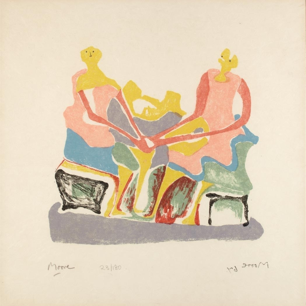 Henry Moore: Two Seated Women: Title: Henry Moore: Two Seated Women Description: Artist: Henry Moore Title: Two Seated Women Type: Work on paper Date: 1967 Medium: Lithograph Dimensions: 8.37 x 8 inches Signed and Dated: Signed in