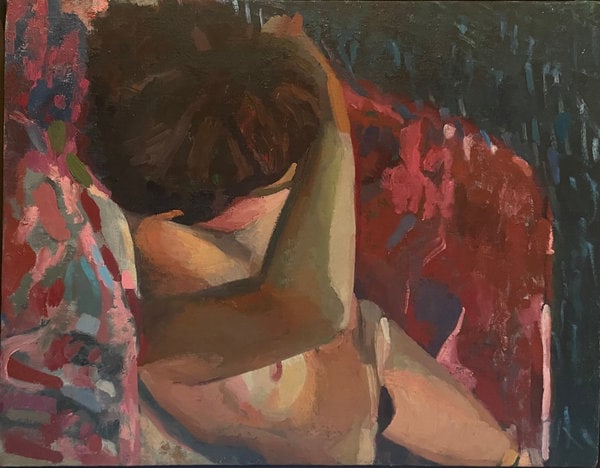 Unknown: Reclining Figure: Title: Unknown: Reclining Figure Description: Artist: Unknown Title: Reclining Figure Medium: Oil on Canvas Dimensions: 15 x 18 1/2 in ; 38.1 x 47 cm Reserve: $500.00 Shipping: Domestic: Flat-rate of