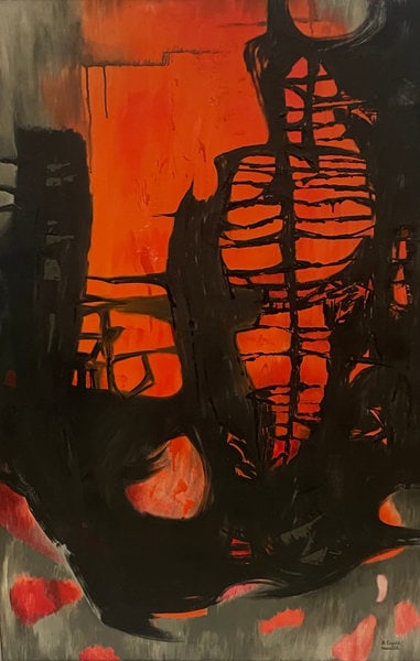 B. Coghill Haworth: Red and Black Abstract: Title: B. Coghill Haworth: Red and Black Abstract Description: Artist: B. Coghill Haworth Title: Red and Black Abstract Medium: Oil on Canvas Dimensions: 50 x 34 in ; 127 x 86.4 cm Signed and Dated: S