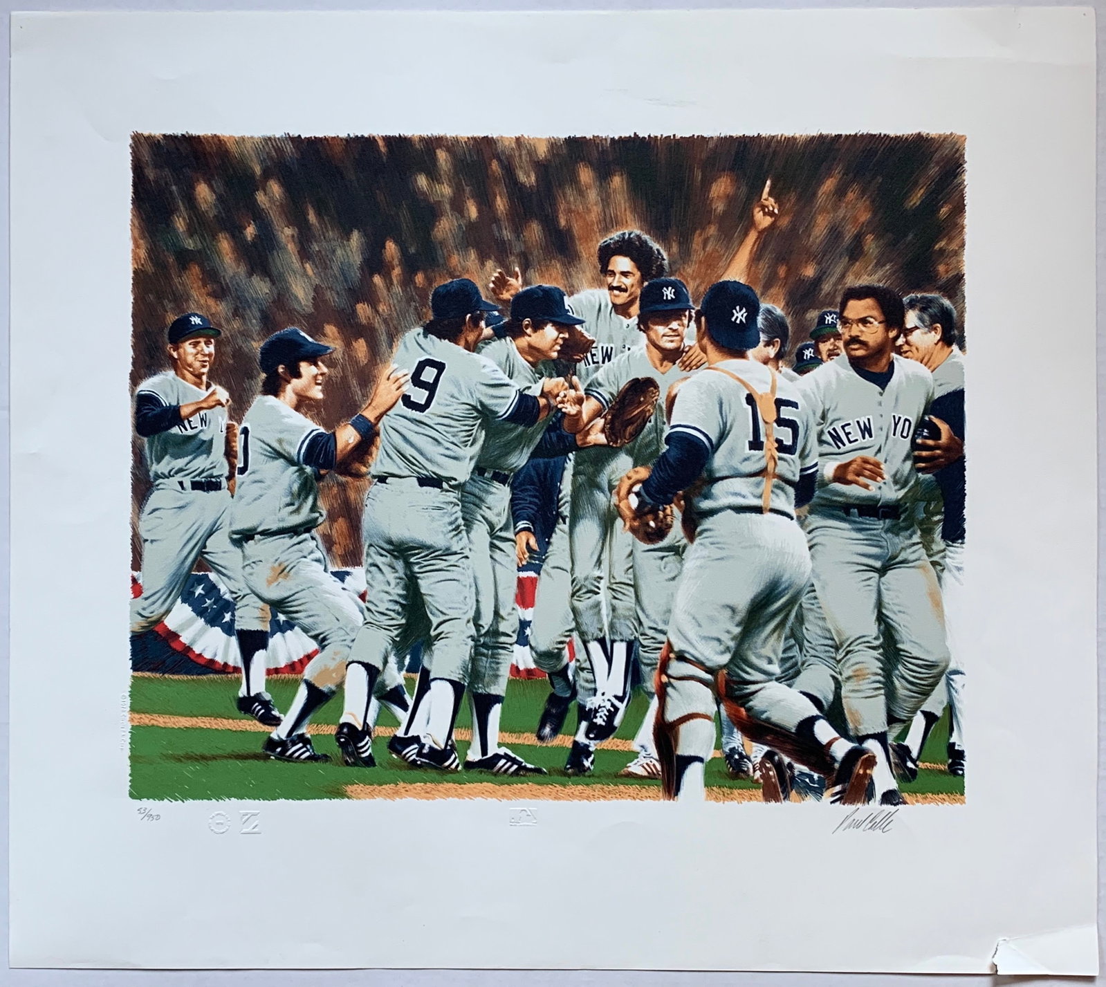 Paul Calle: Reggie Jackson & the New York Yankees (World Series 2): Title: Paul Calle: Reggie Jackson & the New York Yankees (World Series 2) Description: Artist: Paul Calle Title: Reggie Jackson & the New York Yankees (World Series 2) Date/Period: 1979 Type: Work on