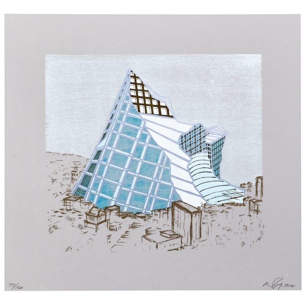 Nicola Lopez: Iceberg City: Title: Nicola Lopez: Iceberg City Description: Artist: Nicola Lopez Title: Iceberg City Type: N/A Date: 1975 Medium: RELIEF PRINT ON VELLUM Dimensions: 14 x 15 in Signed and Dated: pencil signed and