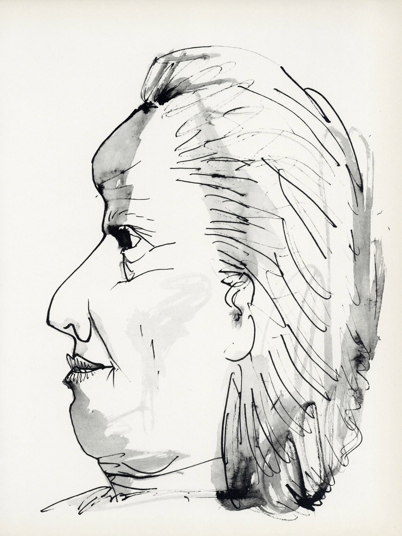 Pablo Picasso lithograph "Profil de vieille femme": Title: Pablo Picasso lithograph "Profil de vieille femme" Description: Medium: lithograph (after the the drawing). Printed in Paris in 1957 at the atelier Duval for the Picasso "Buffon" portfolio and 