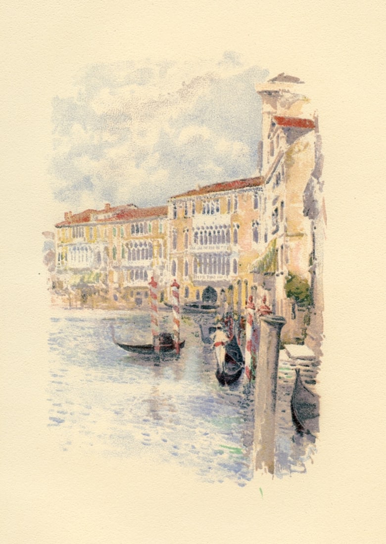 Childe Hassam chromolithograph "Palazzo Giustiniani" | Venice: Title: Childe Hassam chromolithograph "Palazzo Giustiniani" | Venice Description: Medium: chromolithograph (after the watercolor). This delightful antique lithograph was published in a small edition