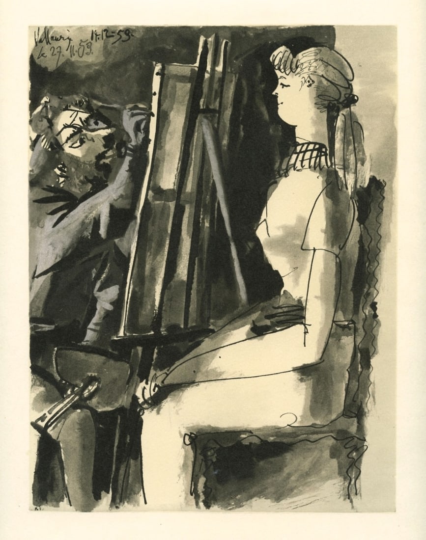 Pablo Picasso (Artist and Model): Title: Pablo Picasso (Artist and Model) Description: Medium: offset lithograph (after the drawing). Printed in 1954 at the Mourlot Freres atelier for the "Suite de 180 Dessins de Picasso" portfolio