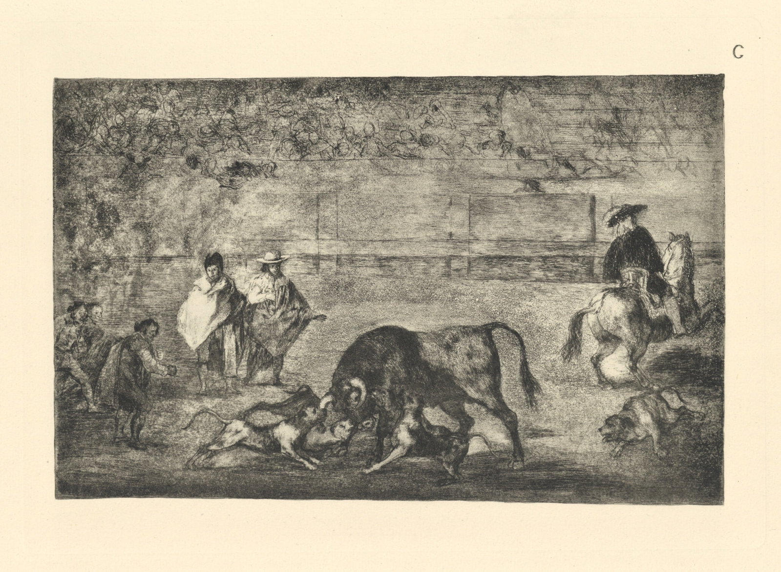 Francisco Goya "Tauromaquia" Plate C: Title: Francisco Goya "Tauromaquia" Plate C Description: Medium: heliogravure (after the etching from Goya's Tauromaquia series). Printed in 1947 in a limited edition of 500 on Guarro laid paper, and 