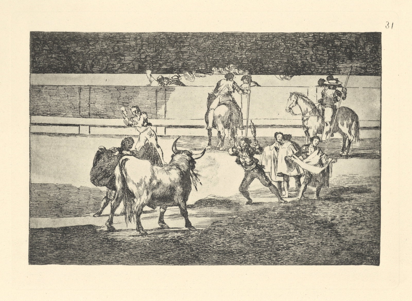 Francisco Goya "Tauromaquia" Plate 31: Title: Francisco Goya "Tauromaquia" Plate 31 Description: Medium: heliogravure (after the etching from Goya's Tauromaquia series). Printed in 1947 in a limited edition of 500 on Guarro laid paper,