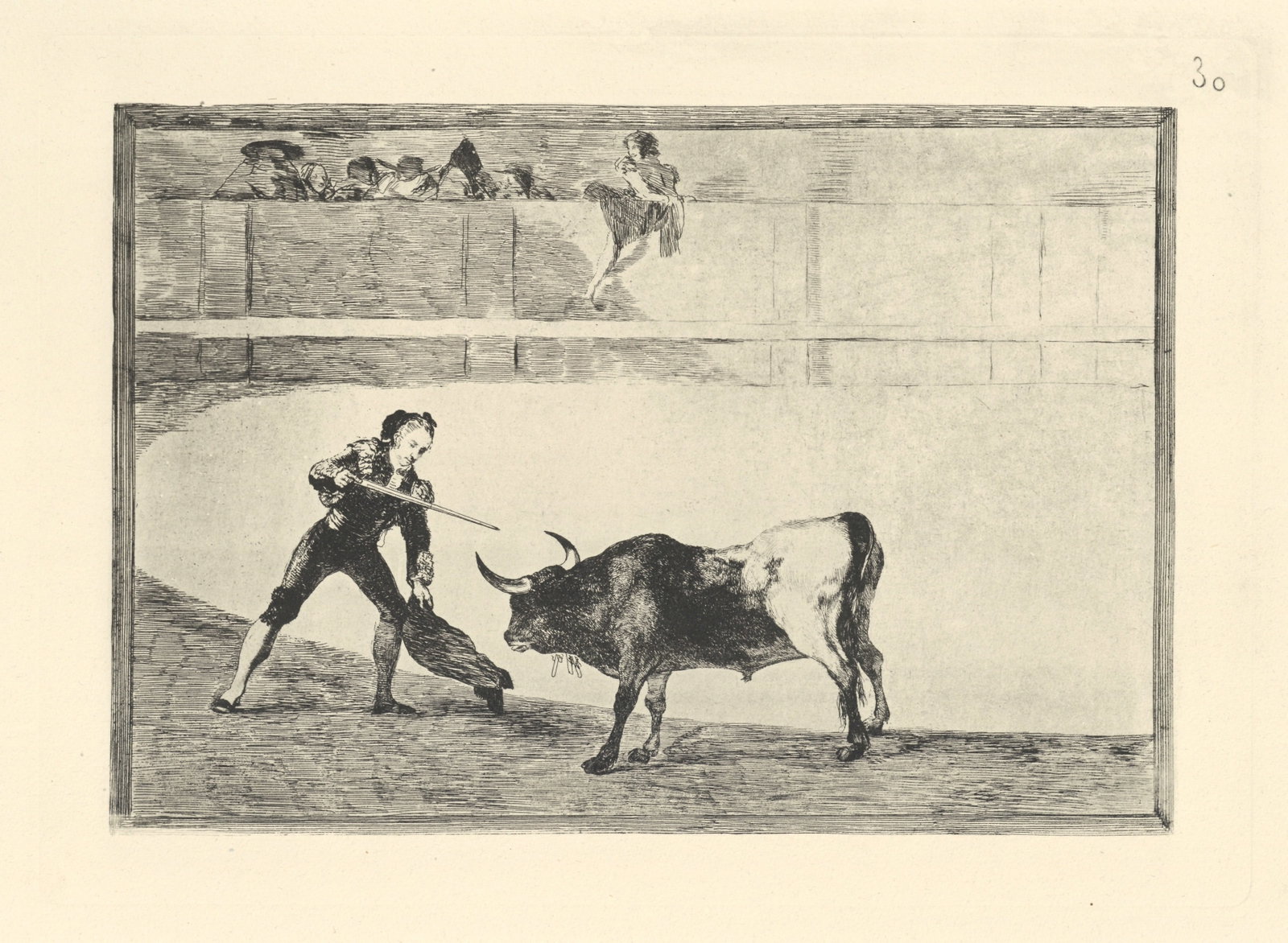 Francisco Goya "Tauromaquia" Plate 30: Title: Francisco Goya "Tauromaquia" Plate 30 Description: Medium: heliogravure (after the etching from Goya's Tauromaquia series). Printed in 1947 in a limited edition of 500 on Guarro laid paper, and