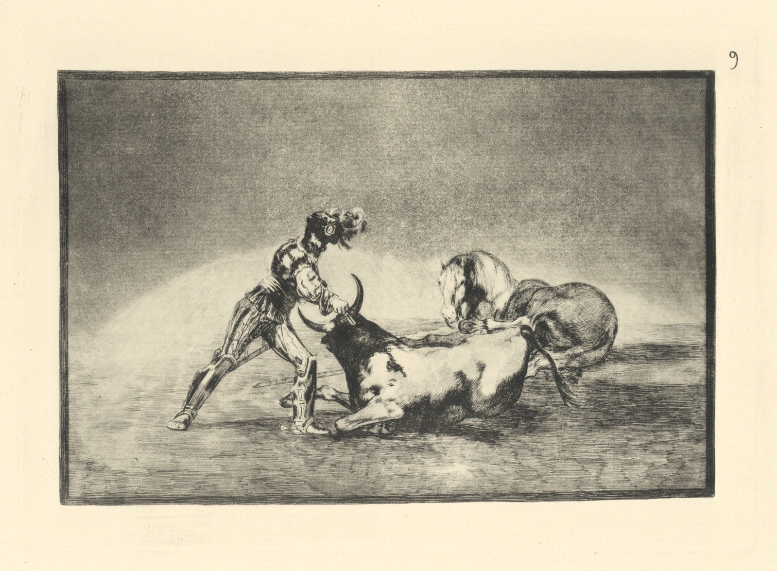 Francisco Goya "Tauromaquia" Plate 9: Title: Francisco Goya "Tauromaquia" Plate 9 Description: Medium: heliogravure (after the etching from Goya's Tauromaquia series). Printed in 1947 in a limited edition of 500 on Guarro laid paper, and 