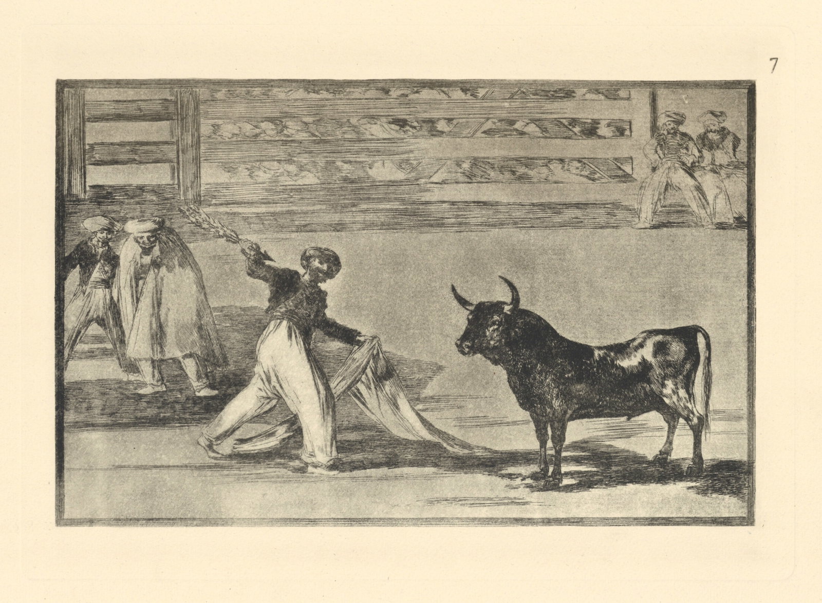 Francisco Goya "Tauromaquia" Plate 7: Title: Francisco Goya "Tauromaquia" Plate 7 Description: Medium: heliogravure (after the etching from Goya's Tauromaquia series). Printed in 1947 in a limited edition of 500 on Guarro laid paper, and 