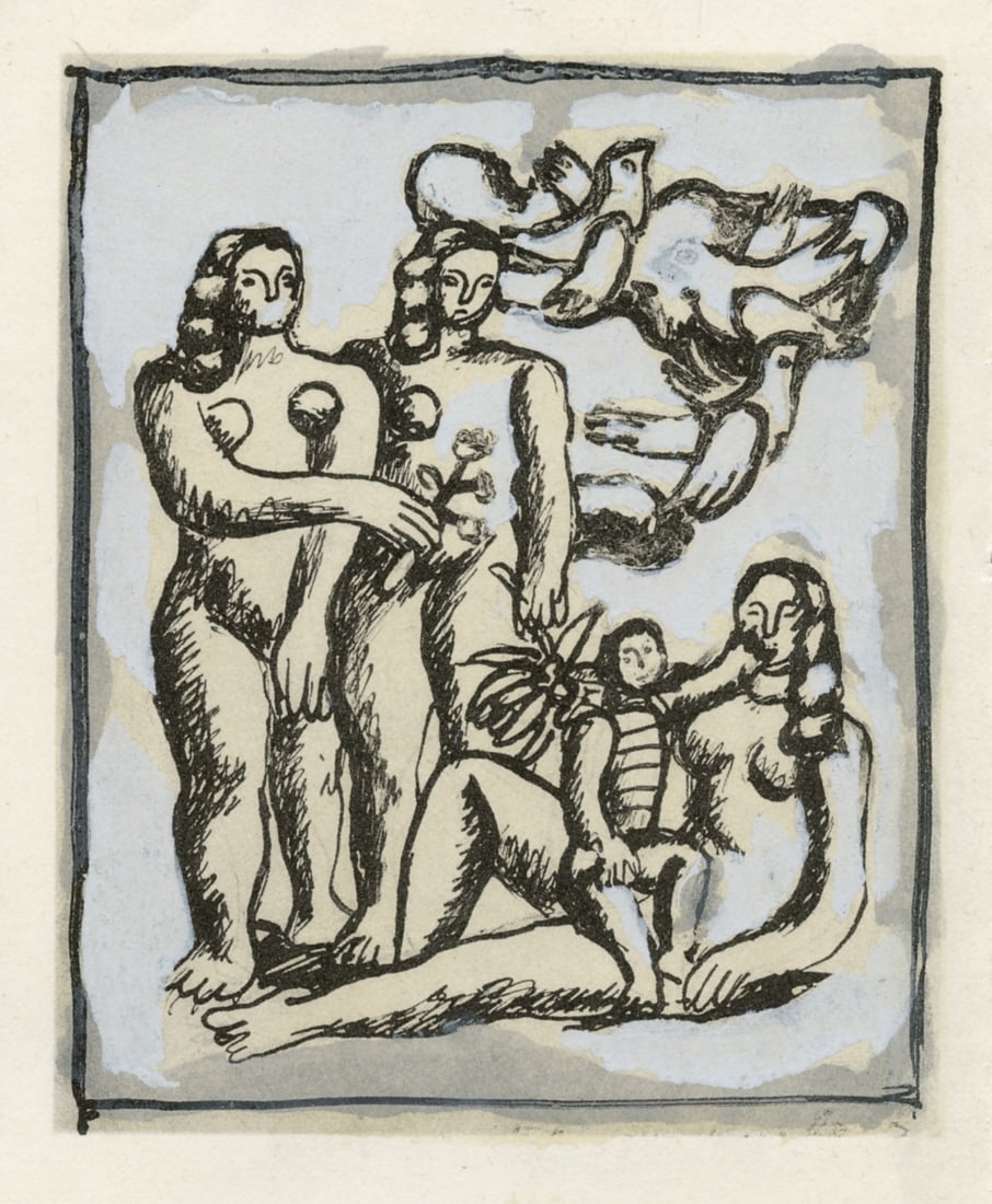 Fernand Leger pochoir "Esquisse pour les trois soeurs": Title: Fernand Leger pochoir "Esquisse pour les trois soeurs" Description: Medium: pochoir (after the painting). Printed in Paris at the atelier of Daniel Jacomet and published in 1975 by the