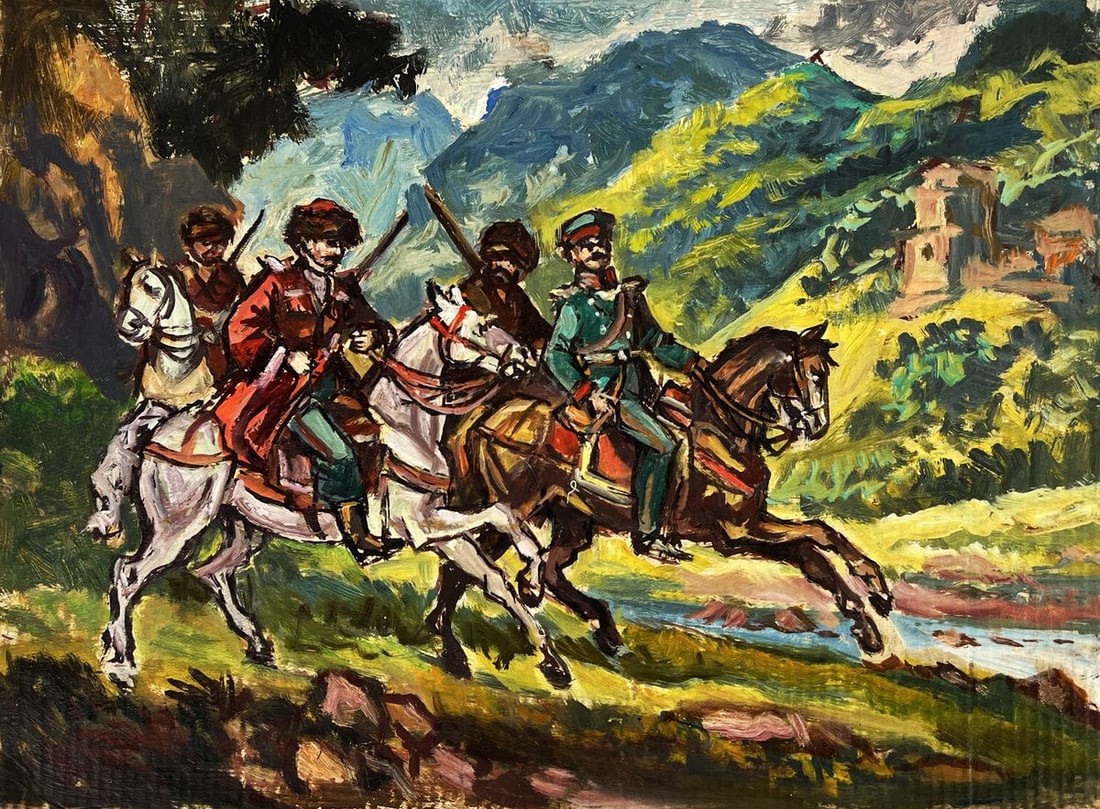 Oil painting Warriors by the river Alexander Litvinov (1 of 10)