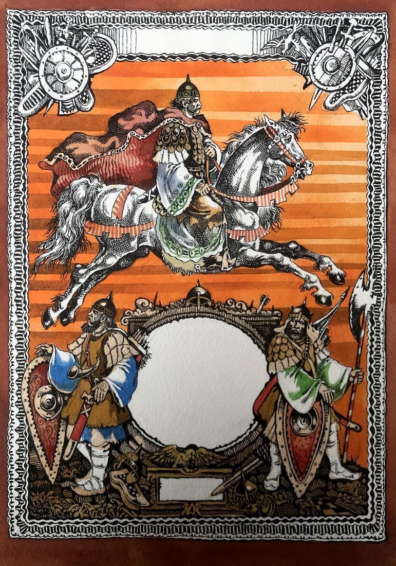 Watercolor painting King on horseback Alexander Arkadievich Litvinov: Title: Watercolor painting King on horseback Alexander Arkadievich Litvinov Description: No. AAA2900"The King on Horseback" is a captivating watercolor painting that transports viewers to the age of a
