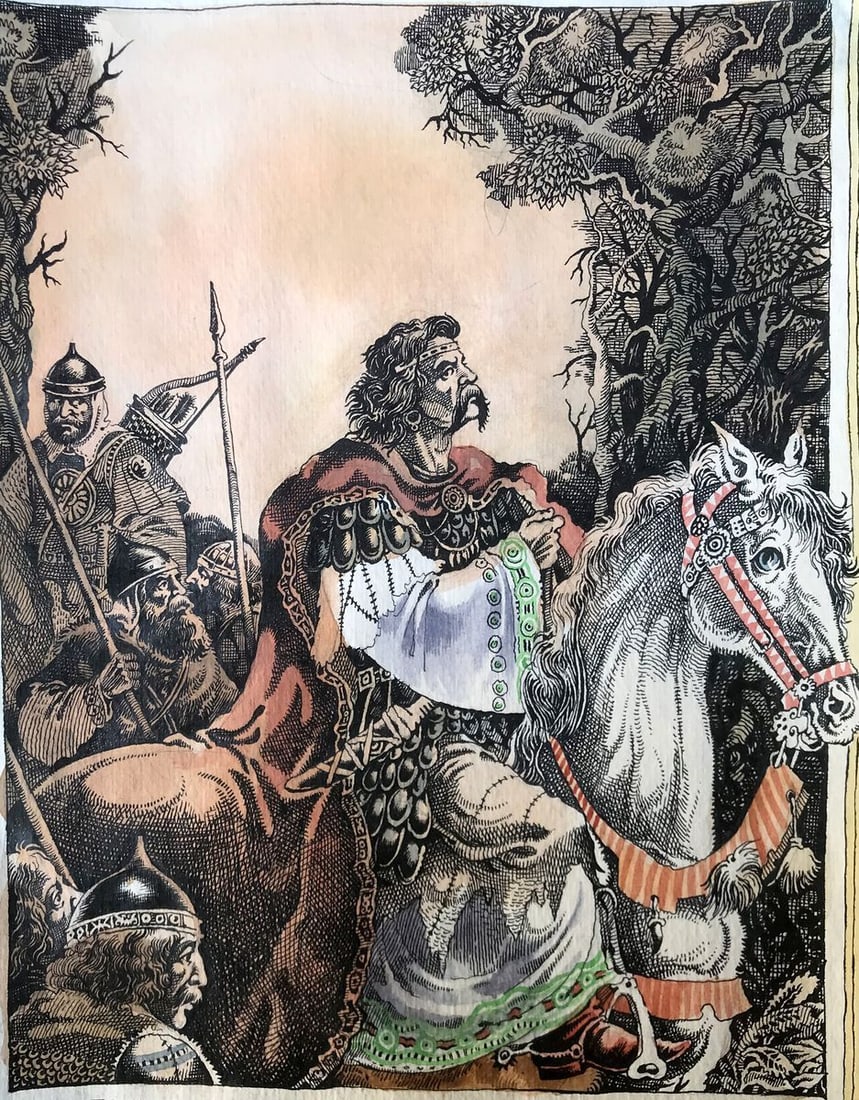Pen painting Behind the king Alexander Arkadievich Litvinov: Title: Pen painting Behind the king Alexander Arkadievich Litvinov Description: No. AAA2933"Behind the King" is a captivating pen portrait that draws the viewer into a world of regal authority and