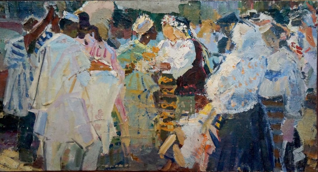 Oil painting Wedding Pokulity Konstantin Ivanovich: Title: Oil painting Wedding Pokulity Konstantin Ivanovich Description: No. Vern 1659 *** ABOUT THIS PAINTING *** * TITLE: "Wedding" * ARTISTS: Pokulity Konstantin Ivanovich * SIZE: 120x60 cm/47.24x23.