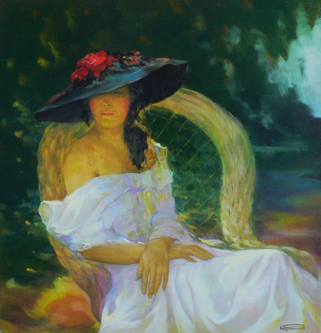 Oil painting Girl in the garden Vasily Korkishko: Title: Oil painting Girl in the garden Vasily Korkishko Description: No. Kork 174*** ABOUT THIS PAINTING **** TITLE: "Girl in the garden" * ARTISTS: Vasily Korkishko* SIZE: 92x85 cm/36.22x33.46 inches