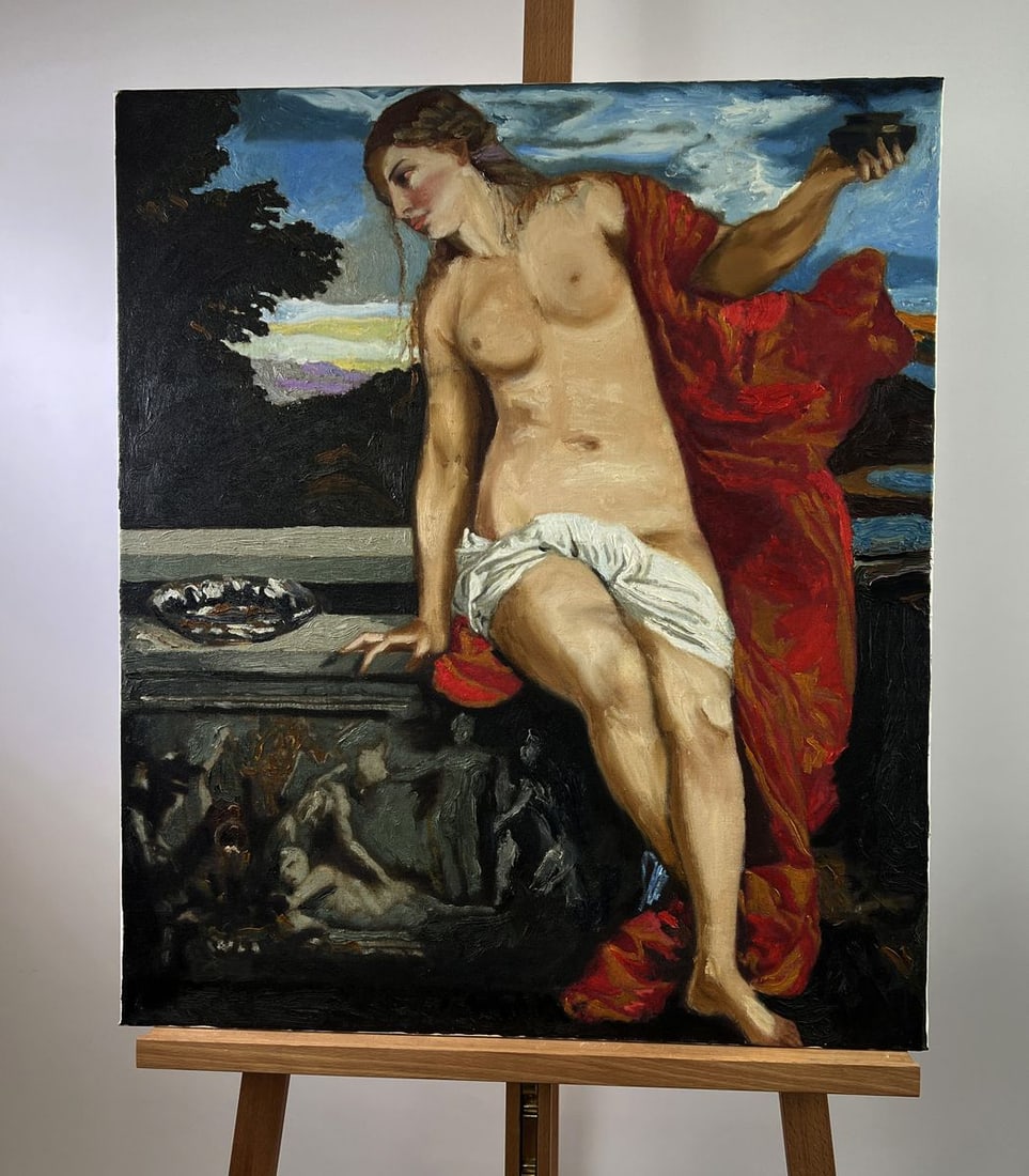 Oil painting A naked girl is resting Oleksandr Gukalov: Title: Oil painting A naked girl is resting Oleksandr Gukalov Description: No. AAA5550The Oil painting on Canvas titled "A naked girl is resting" is a striking and evocative work that captures the tim