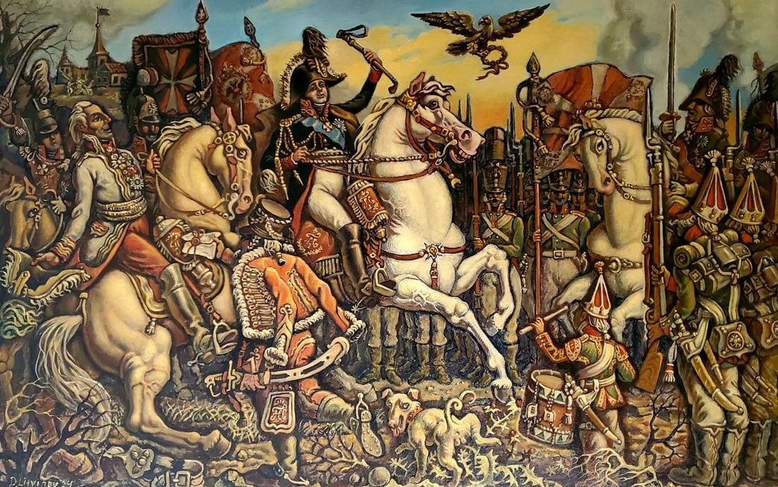 Oil painting Alexander the first Daniil Litvinov: Title: Oil painting Alexander the first Daniil Litvinov Description: No. Litv 1174*** ABOUT THIS PAINTING **** TITLE: "Alexander the first" - Battle of Austerlitz - Triptych - Left side* ARTISTS: Dani