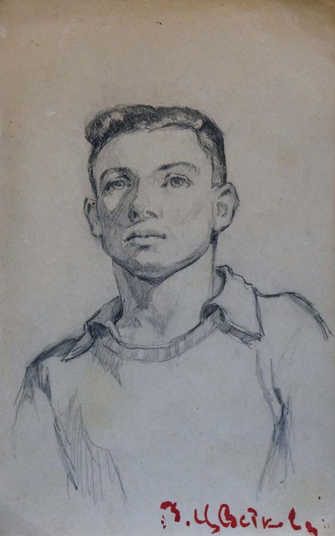 Pencil painting Portrait of a boy Tsvetkova V. P.: Title: Pencil painting Portrait of a boy Tsvetkova V. P. Description: No. Verns 195 *** ABOUT THIS PAINTING *** * TITLE: "Portrait of a boy" * ARTISTS: Tsvetkova V. P. * SIZE: 20x12 cm/7.87x4.72