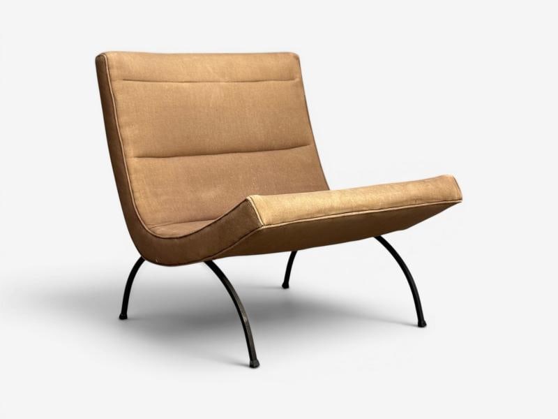Milo Baughman, Scoop Lounge Chair, Iron, Brown Fabric, USA, 1950s - 2