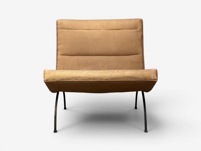 Milo Baughman, Scoop Lounge Chair, Iron, Brown Fabric, USA, 1950s - 3