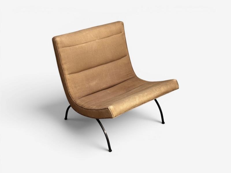 Milo Baughman, Scoop Lounge Chair, Iron, Brown Fabric, USA, 1950s - 4