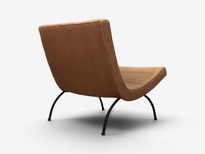 Milo Baughman, Scoop Lounge Chair, Iron, Brown Fabric, USA, 1950s - 7