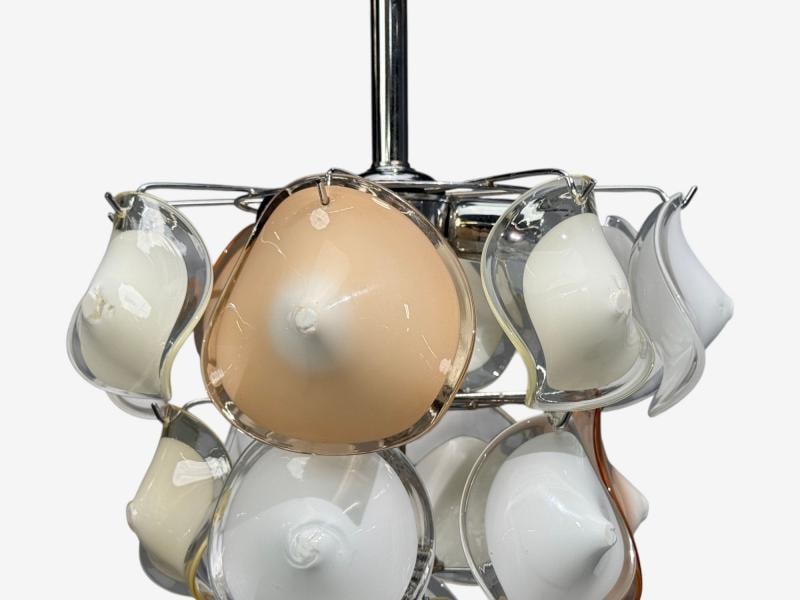 Mid-Century Modern, Orange and White Murano Glass, Chrome, Pendant Light, 1960s - 7