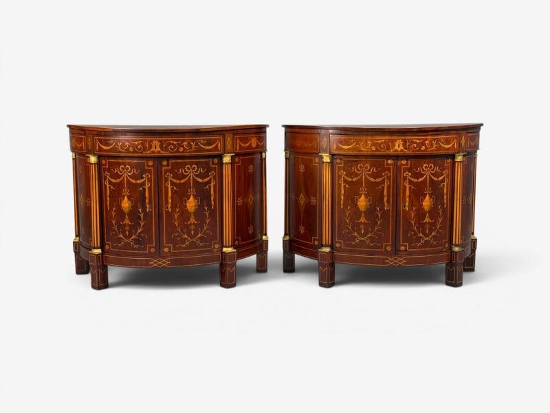 1830s English Neoclassical, Demi Lune Cabinets, Bronze, Satinwood Inlay - 2