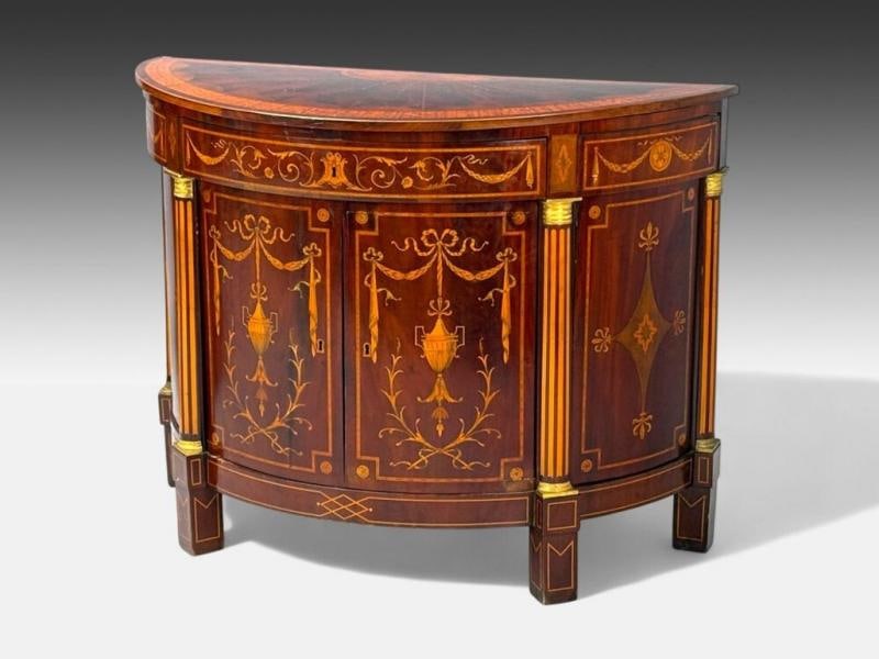 1830s English Neoclassical, Demi Lune Cabinets, Bronze, Satinwood Inlay - 7