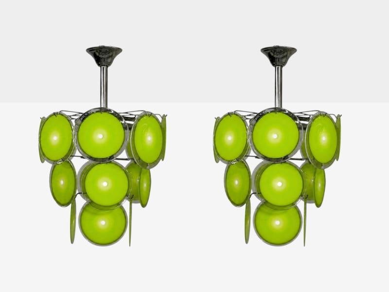 Mid-Century Modern, Green Murano Glass, Chrome, Pendant Light, 1960s - 2