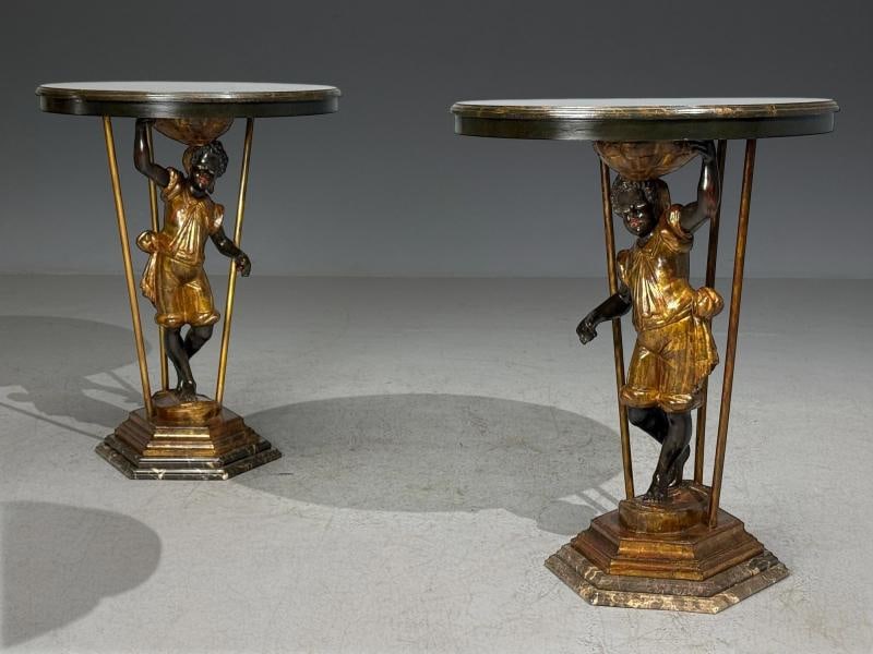 18th/19th c. Italian, Venetian Blackamoor Gueridons, Opposing Figures, Marble - 2