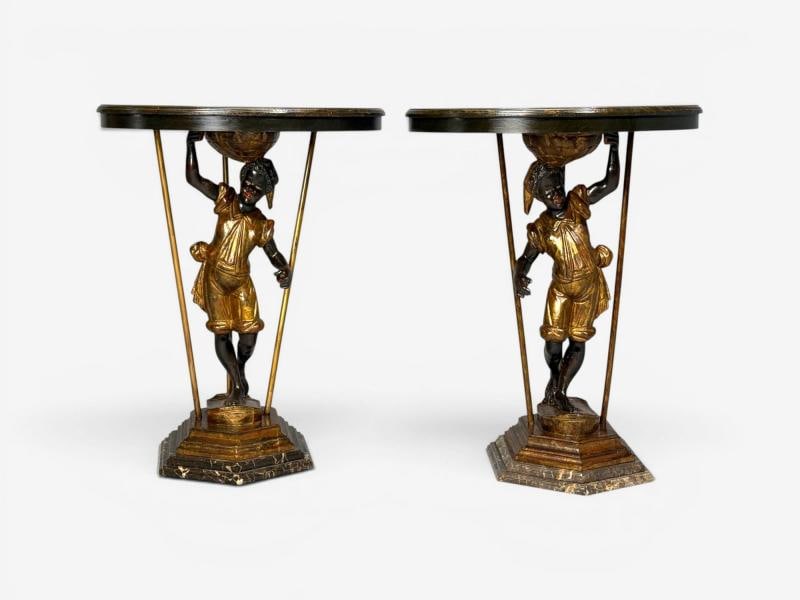 18th/19th c. Italian, Venetian Blackamoor Gueridons, Opposing Figures, Marble - 3