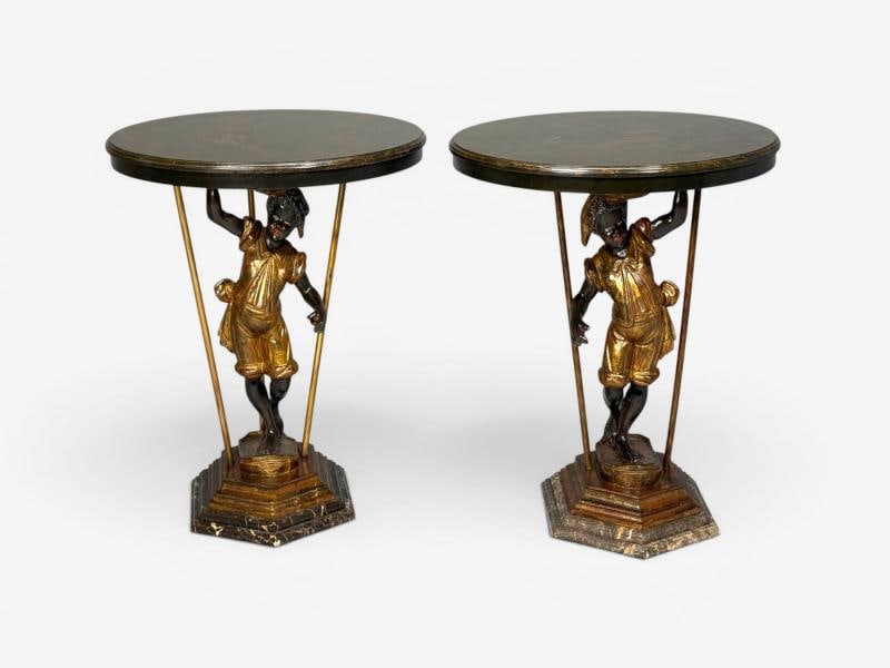 18th/19th c. Italian, Venetian Blackamoor Gueridons, Opposing Figures, Marble - 4