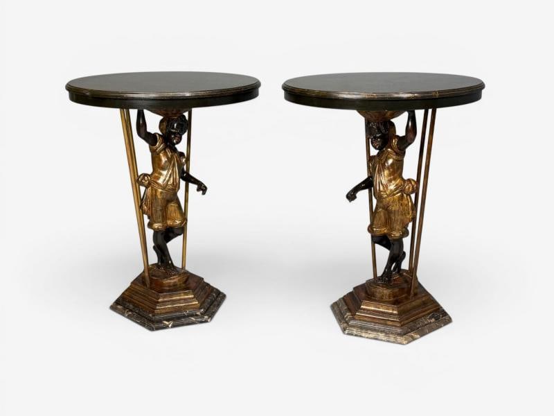 18th/19th c. Italian, Venetian Blackamoor Gueridons, Opposing Figures, Marble - 5