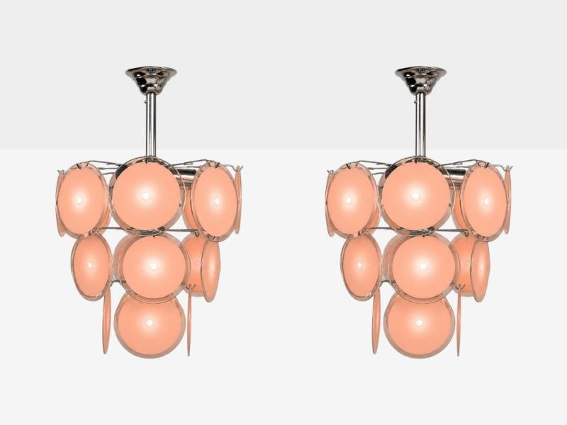 Mid-Century Modern, Bright Pink Murano Glass, Chrome, Pendant Light, 1960s - 2
