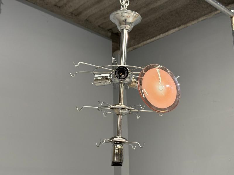 Mid-Century Modern, Bright Pink Murano Glass, Chrome, Pendant Light, 1960s - 7