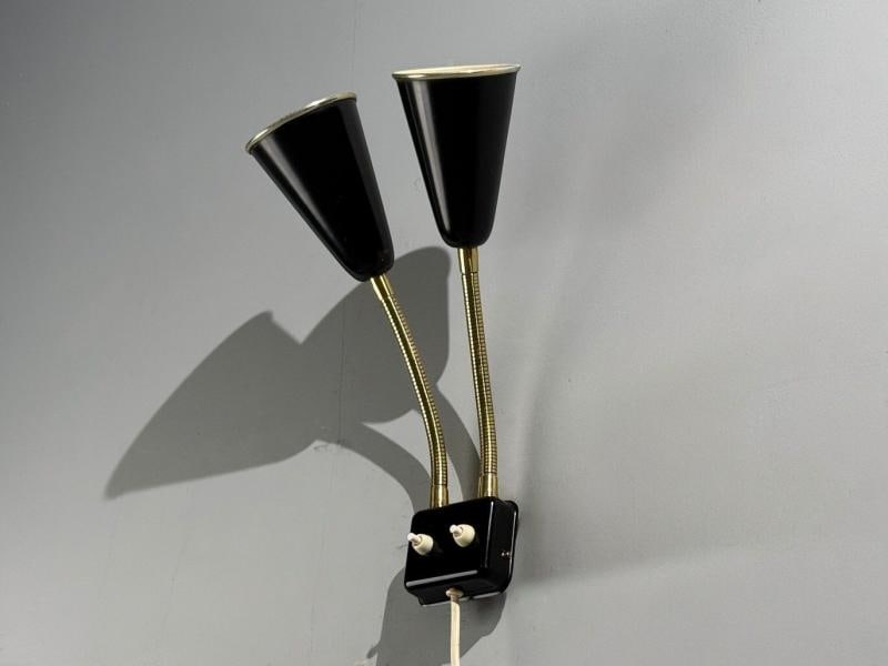 Upsala Armaturfabrik, Adjustable Wall Sconce, Black Metal, Brass, Sweden, 1960s - 2