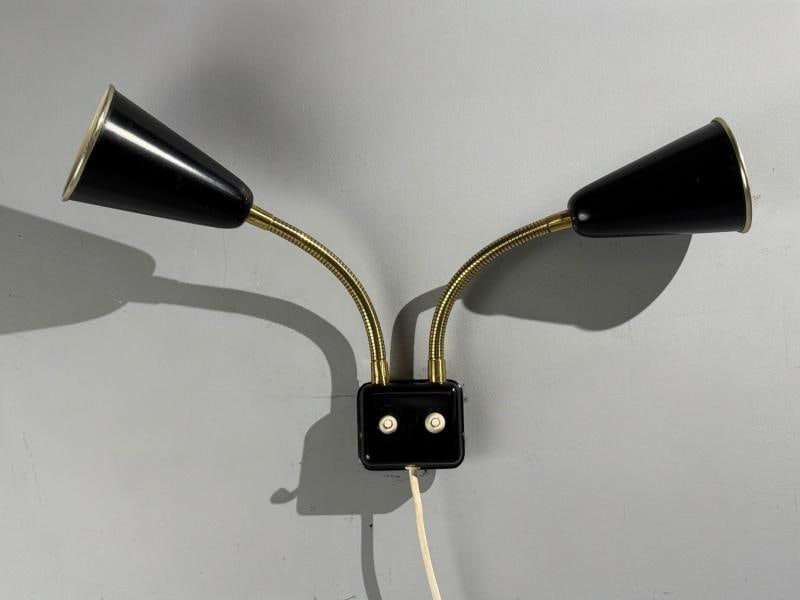 Upsala Armaturfabrik, Adjustable Wall Sconce, Black Metal, Brass, Sweden, 1960s - 3