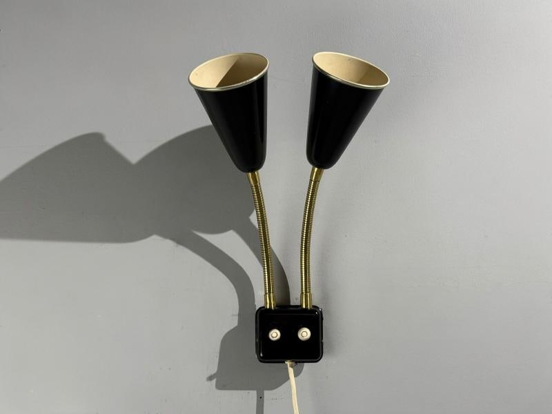Upsala Armaturfabrik, Adjustable Wall Sconce, Black Metal, Brass, Sweden, 1960s - 4