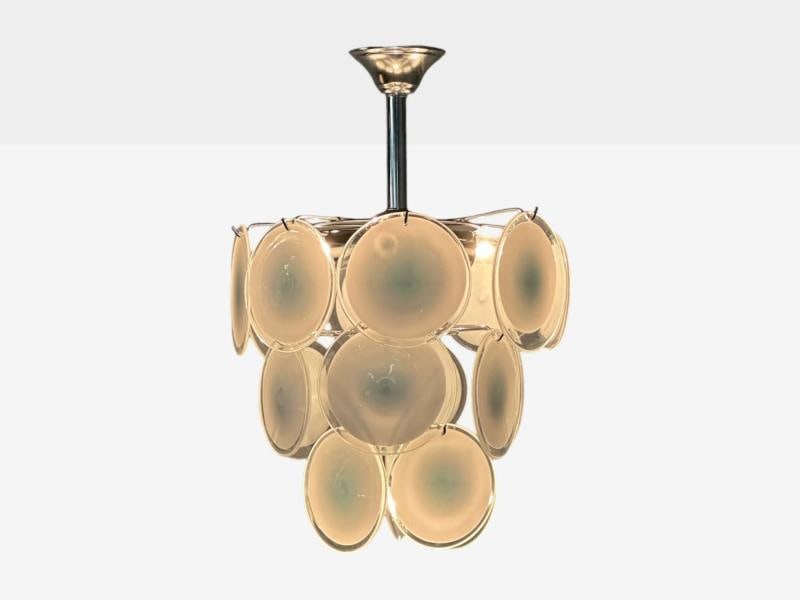 Mid-Century Modern, White Pendant Light, Murano Glass, Chrome, 1960s - 2