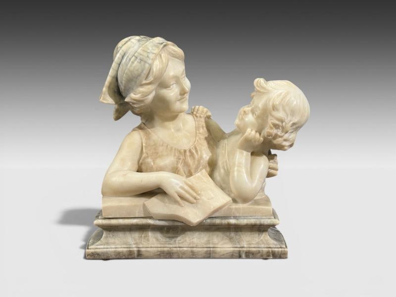 Neoclassical, Marble Statue, Mother and Daughter, France, 1910s - 2