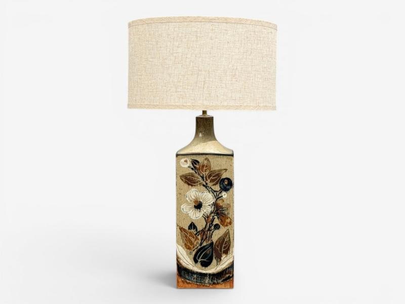 Ursula Printz, Large Table Lamp, Brown Stoneware, Denmark, 1960s - 2