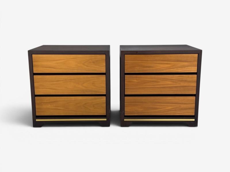Modern, Nightstands or Bedside Tables, Stained Wood, Brass, USA, 21st c. - 2