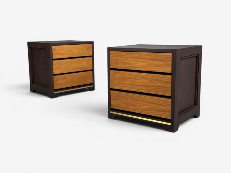 Modern, Nightstands or Bedside Tables, Stained Wood, Brass, USA, 21st c. - 3