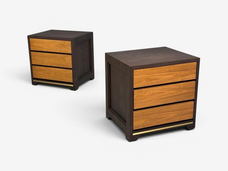 Modern, Nightstands or Bedside Tables, Stained Wood, Brass, USA, 21st c. - 4