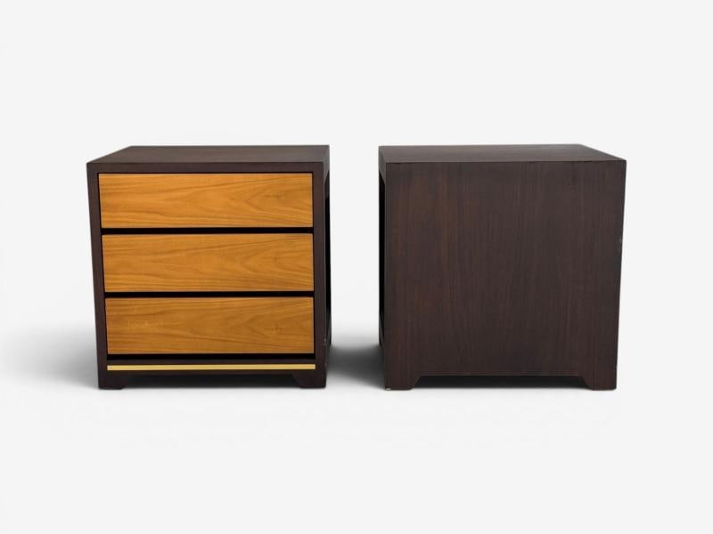 Modern, Nightstands or Bedside Tables, Stained Wood, Brass, USA, 21st c. - 7