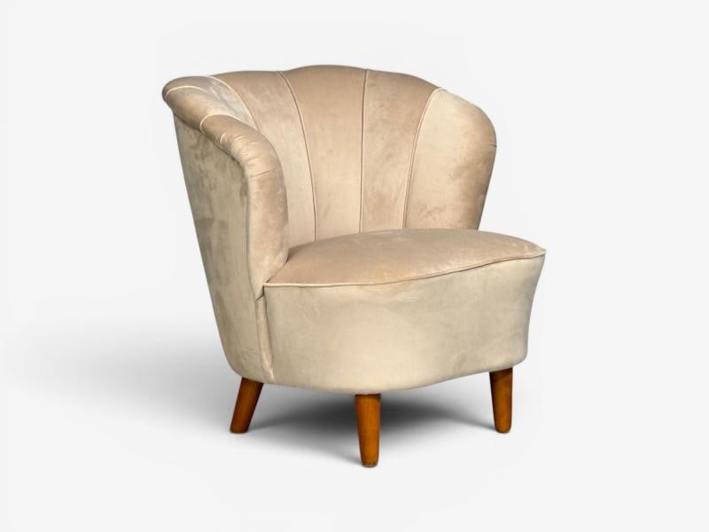 Asko, Finnish Modern, Lounge Chairs, Beige Velvet, Beech, Finland, 1950s - 7