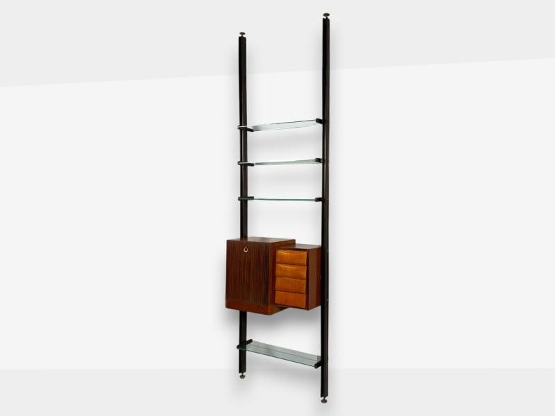 Italian Modern, Floor to Ceiling Bookcase, Stained Wood, Glass, Italy, 1940s - 2